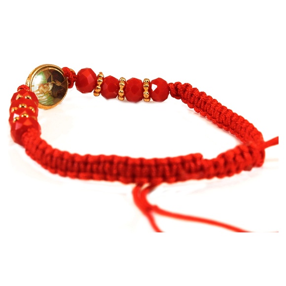 San Benito Red Bead Golden Inlay Red Adjustable Br - Picture 2 of 4